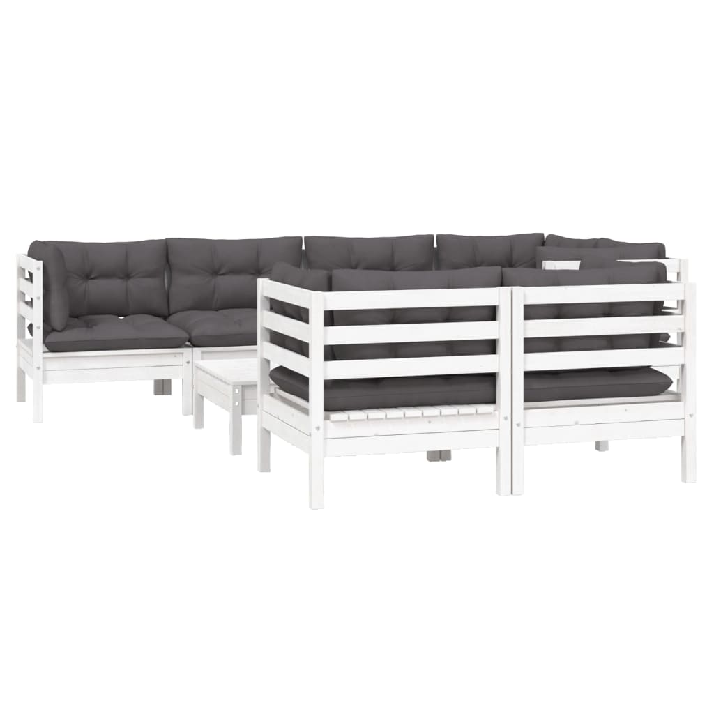 8-Delige Loungeset Met Kussens Massief Grenenhout Wit