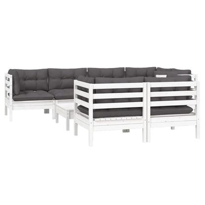 8-Delige Loungeset Met Kussens Massief Grenenhout Wit