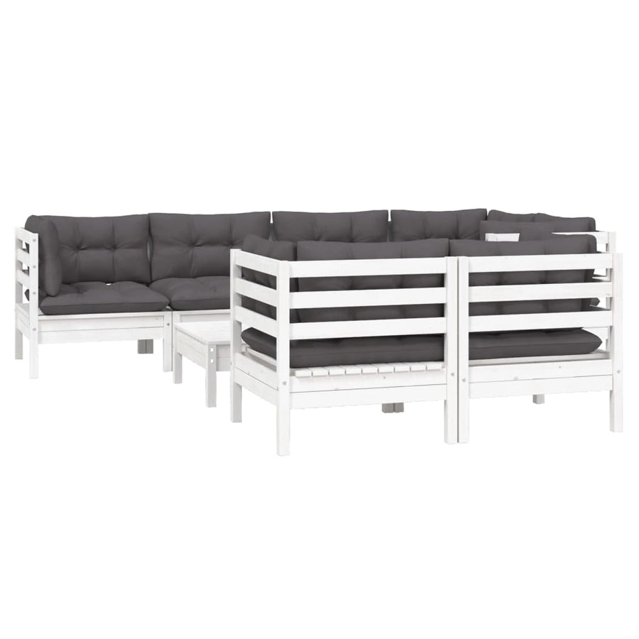8-Delige Loungeset Met Kussens Massief Grenenhout Wit