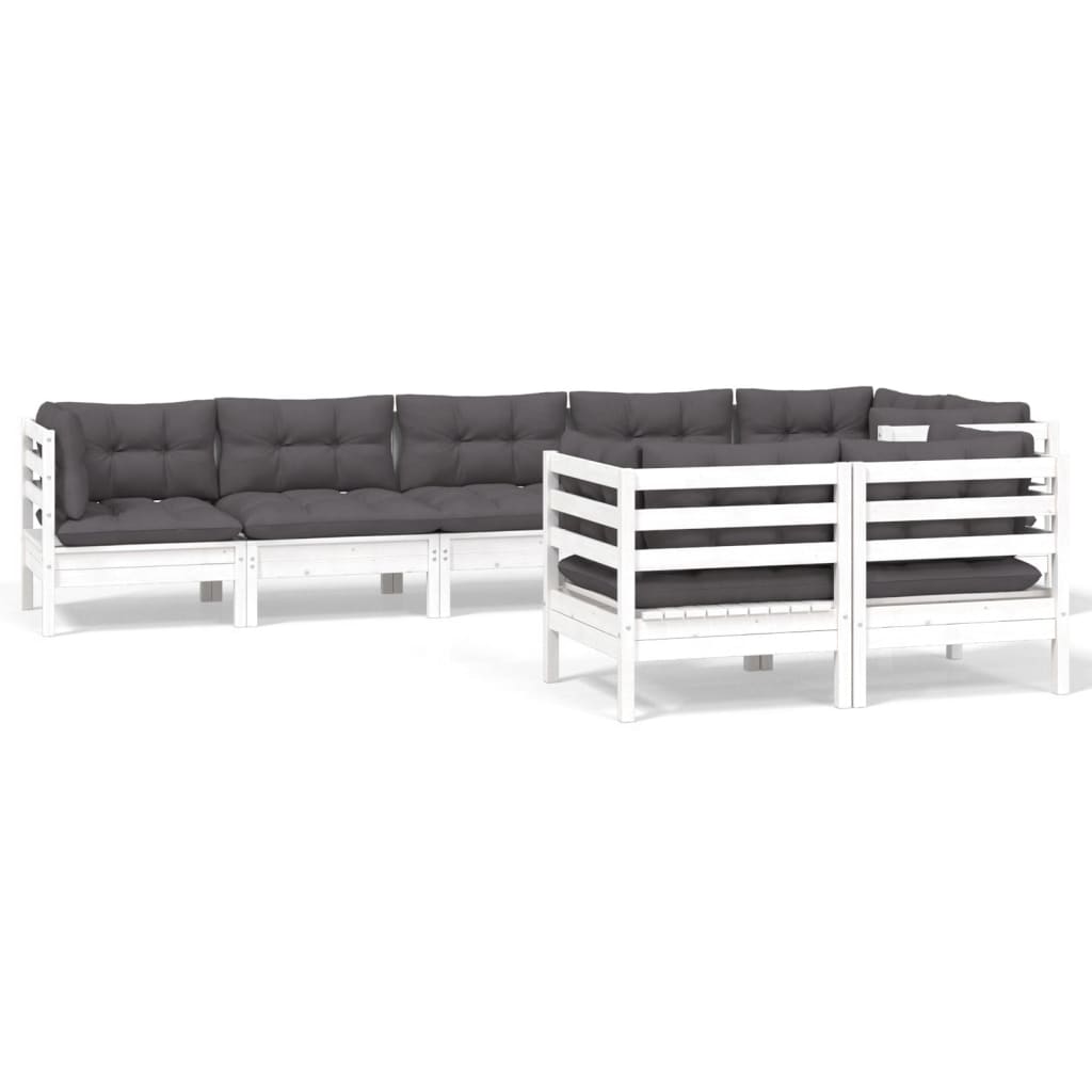 8-Delige Loungeset Met Kussens Massief Grenenhout Wit