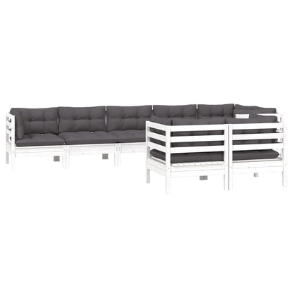 8-Delige Loungeset Met Kussens Massief Grenenhout Wit