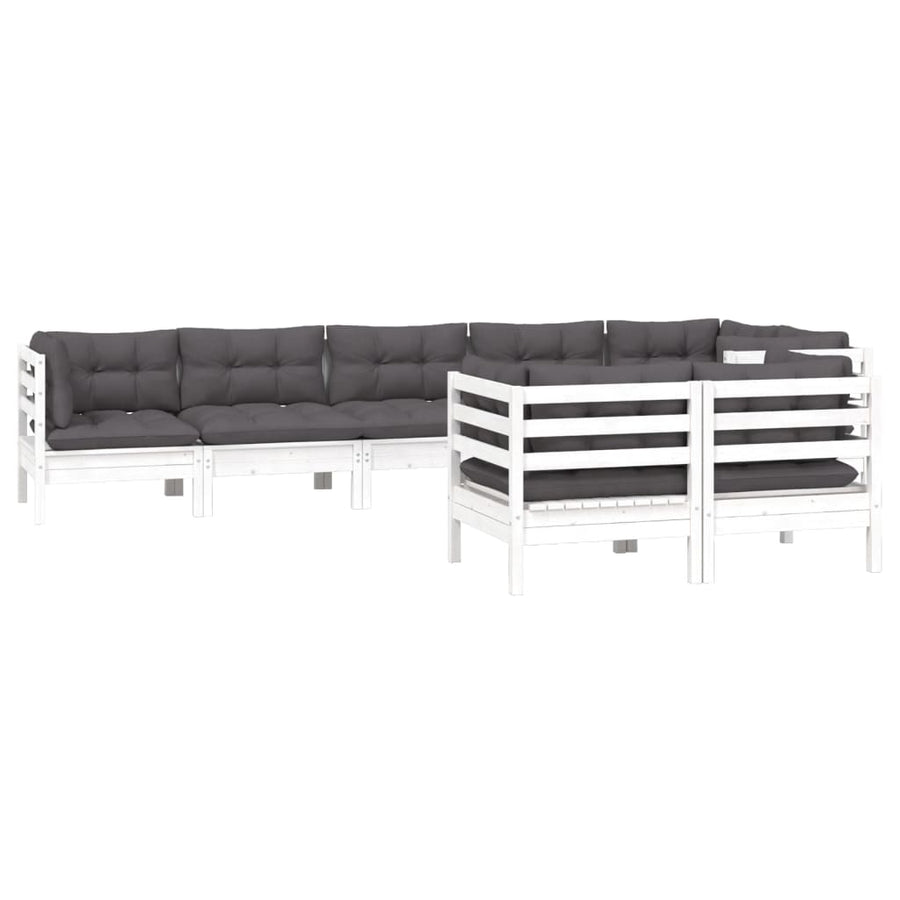 8-Delige Loungeset Met Kussens Massief Grenenhout Wit