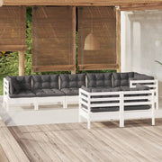 Loungeset 8-delig massief grenenhout wit antraciet kussens