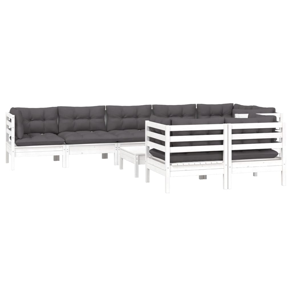 9-Delige Loungeset Met Kussens Massief Grenenhout Wit