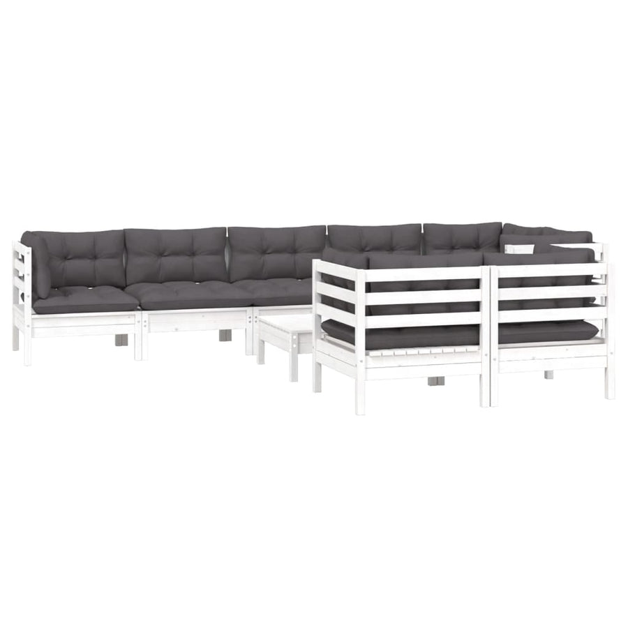 9-Delige Loungeset Met Kussens Massief Grenenhout Wit