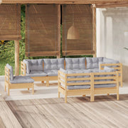 Loungeset 8-delig massief grenenhout grijs