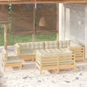 Loungeset 8-delig massief grenenhout crème kussens