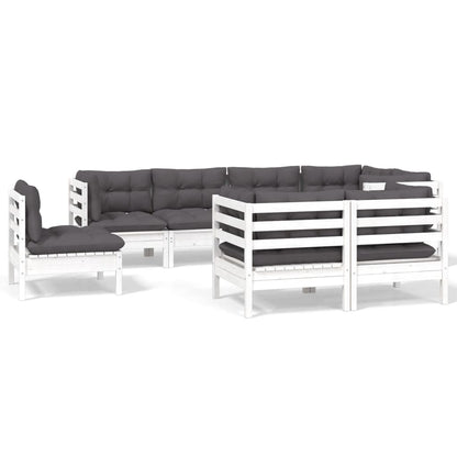 8-Delige Loungeset Met Kussens Massief Grenenhout Wit