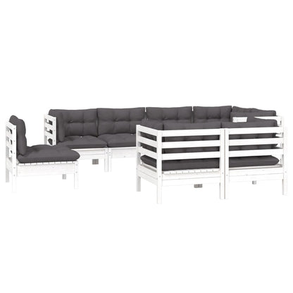 8-Delige Loungeset Met Kussens Massief Grenenhout Wit
