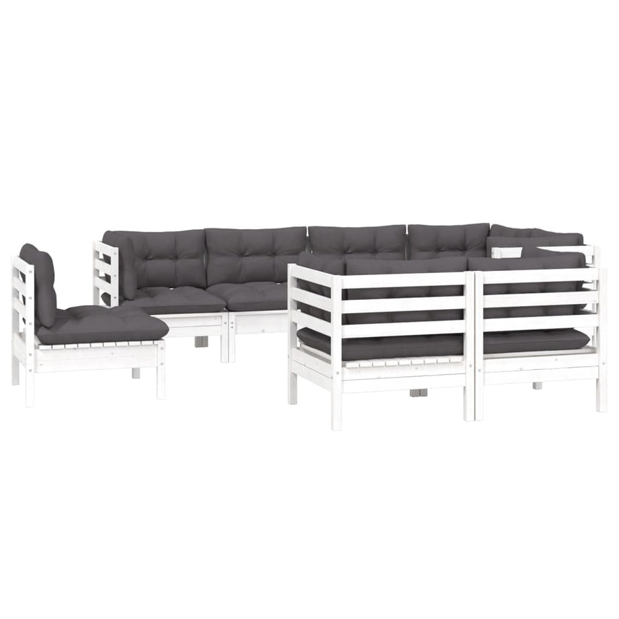 8-Delige Loungeset Met Kussens Massief Grenenhout Wit
