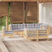 Loungeset 9-delig massief grenenhout grijs