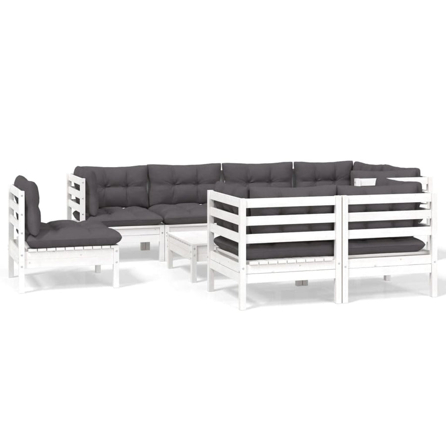 9-Delige Loungeset Met Kussens Massief Grenenhout Wit