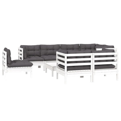 9-Delige Loungeset Met Kussens Massief Grenenhout Wit