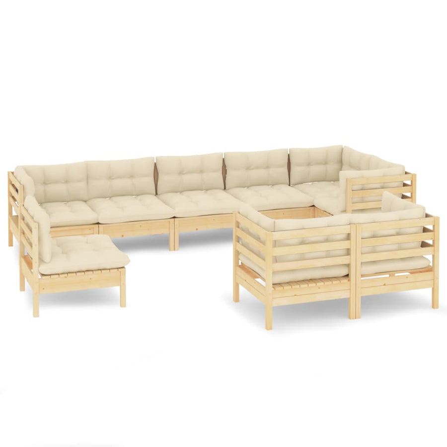 9-delige Loungeset met crèmekleurige kussens grenenhout Bruin en crème