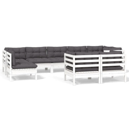 9-delige Loungeset met kussens massief grenenhout wit Wit