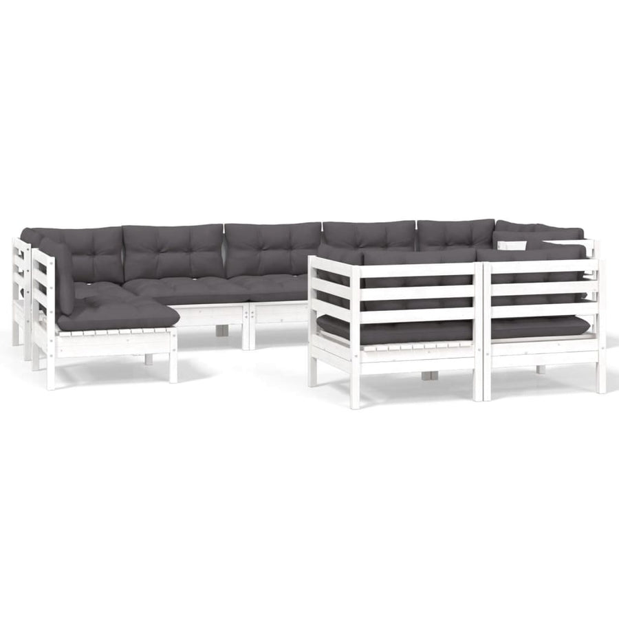 9-delige Loungeset met kussens massief grenenhout wit Wit