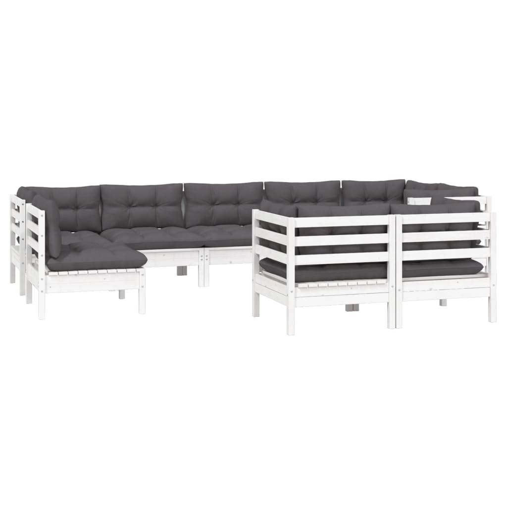 9-delige Loungeset met kussens massief grenenhout wit Wit