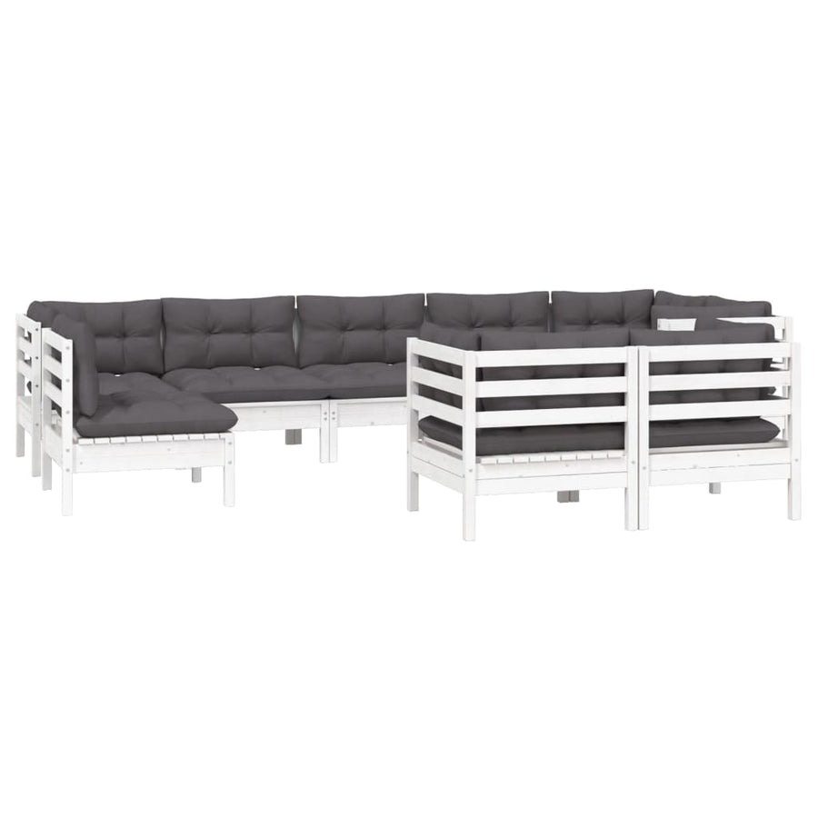 9-delige Loungeset met kussens massief grenenhout wit Wit