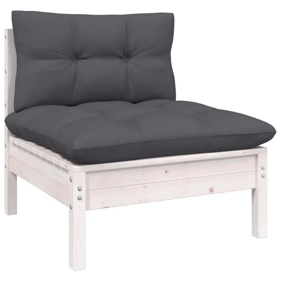 9-delige Loungeset met kussens massief grenenhout wit Wit