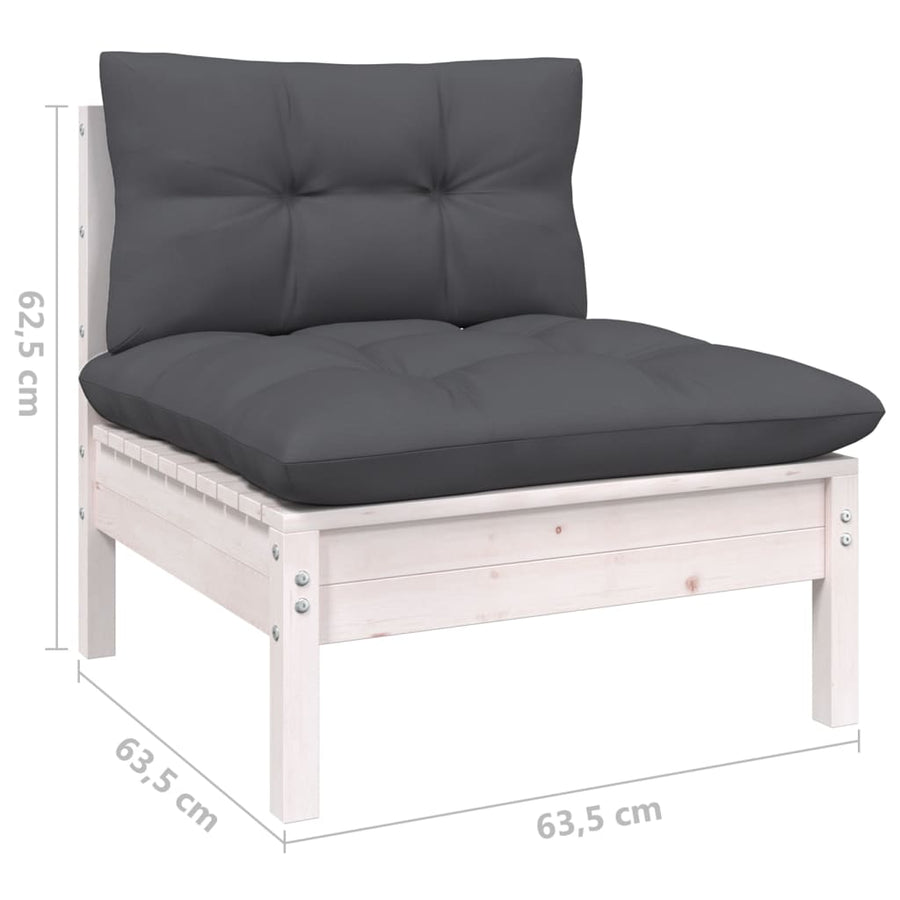 9-delige Loungeset met kussens massief grenenhout wit Wit