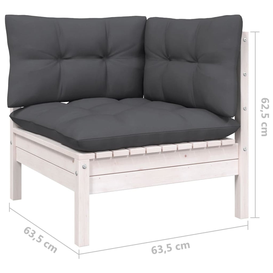 9-delige Loungeset met kussens massief grenenhout wit Wit