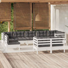 9-Piece Lounge Set with Cushions Solid Pine Wood White