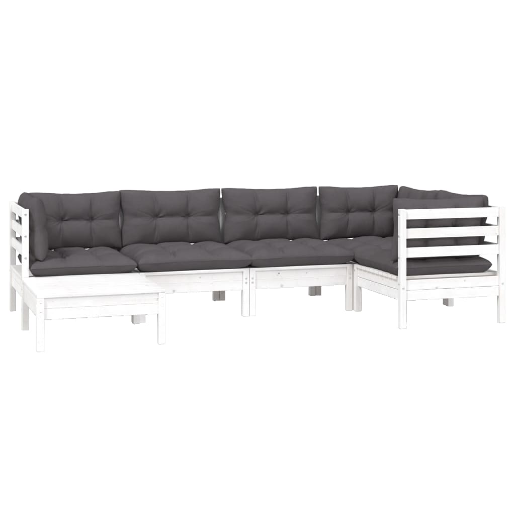 6-Delige Loungeset Met Kussens Massief Grenenhout Wit