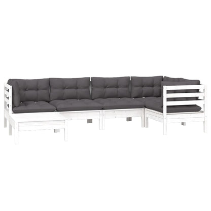 6-Delige Loungeset Met Kussens Massief Grenenhout Wit