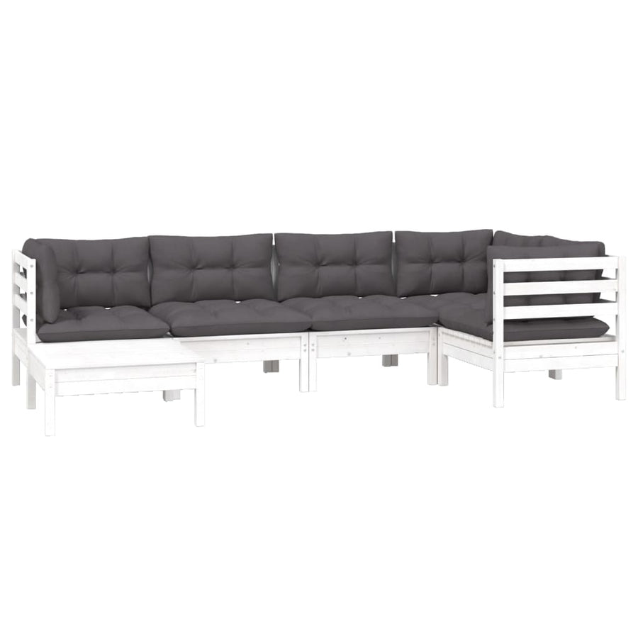 6-Delige Loungeset Met Kussens Massief Grenenhout Wit