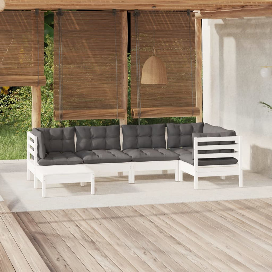 6-Delige Loungeset Met Kussens Massief Grenenhout Wit