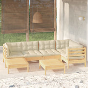 Loungeset 7-delig massief grenenhout crème kussens