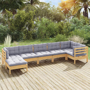 Loungeset 7-delig massief grenenhout grijs