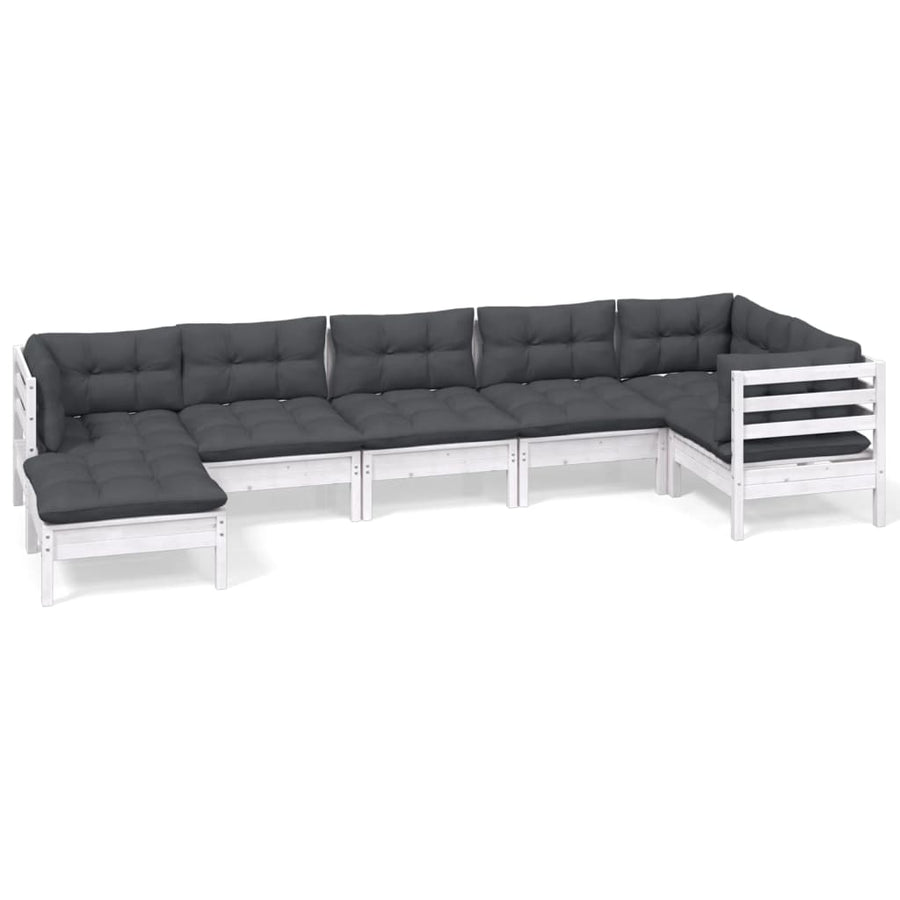 7-Delige Loungeset Met Kussens Massief Grenenhout Wit