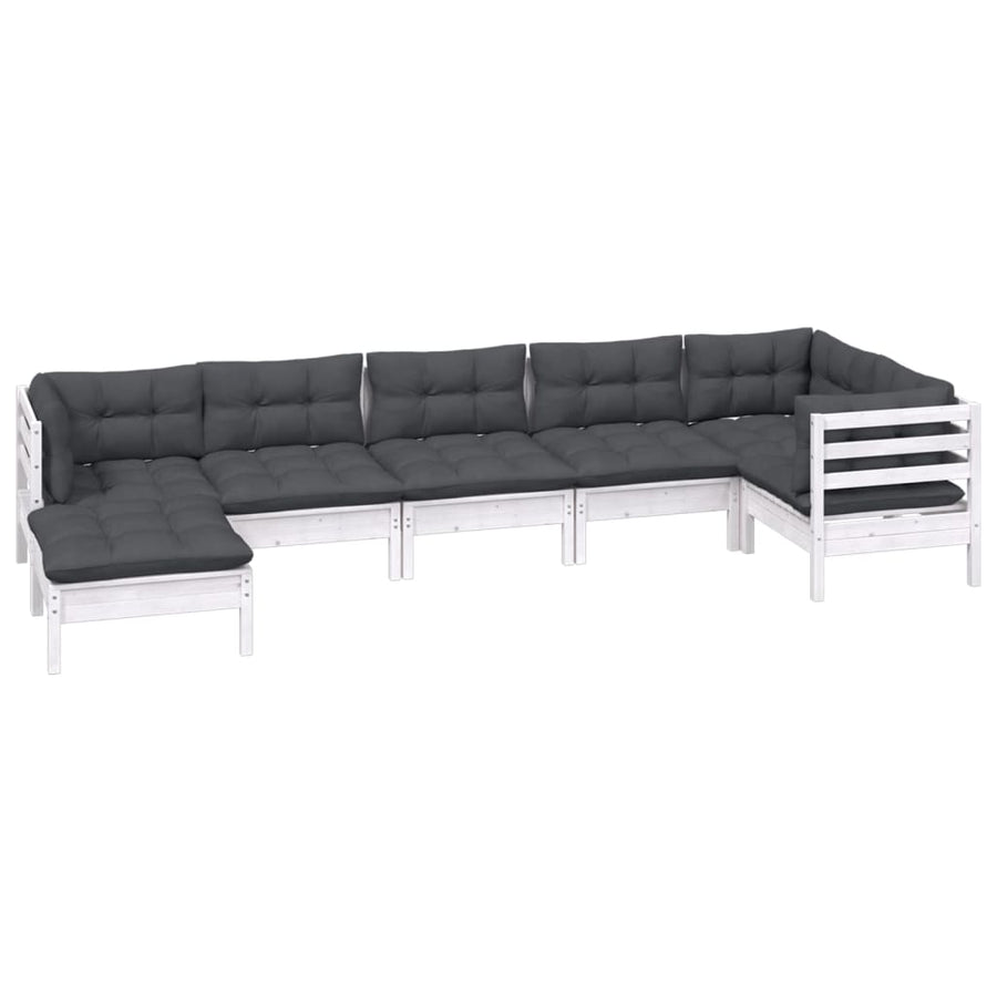 7-Delige Loungeset Met Kussens Massief Grenenhout Wit