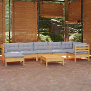 Loungeset 8-delig massief grenenhout grijs