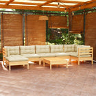 Loungeset 8-delig massief grenenhout crème kussens