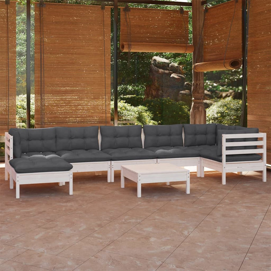 8-Delige Loungeset Met Kussens Massief Grenenhout Wit