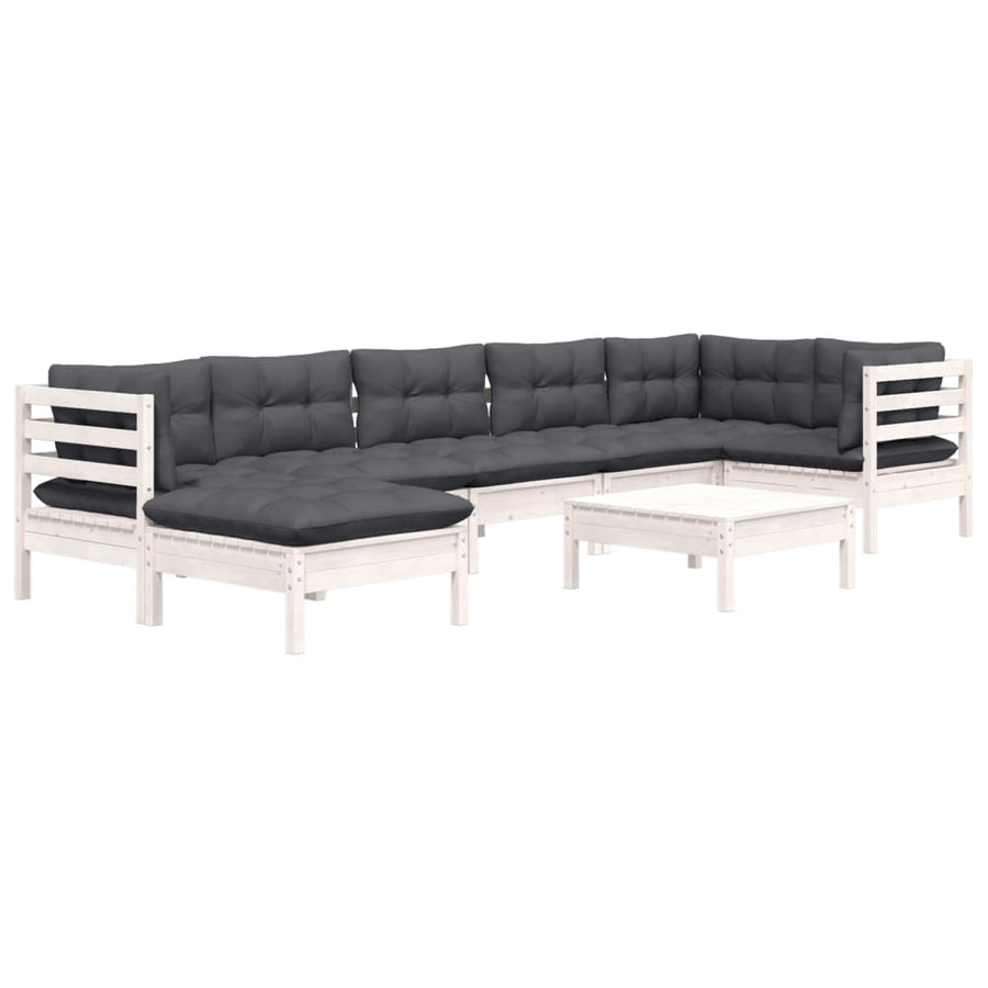 8-Delige Loungeset Met Kussens Massief Grenenhout Wit