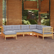 Loungeset 7-delig massief grenenhout grijs