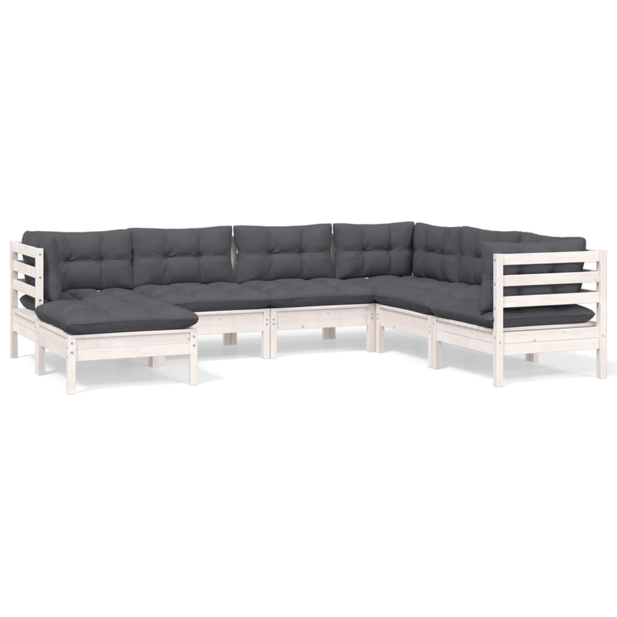7-Delige Loungeset Met Kussens Massief Grenenhout Wit