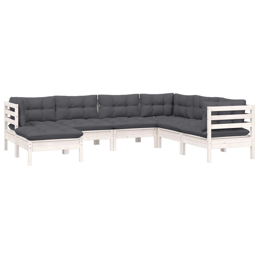 7-Delige Loungeset Met Kussens Massief Grenenhout Wit