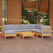 Loungeset 8-delig massief grenenhout grijs