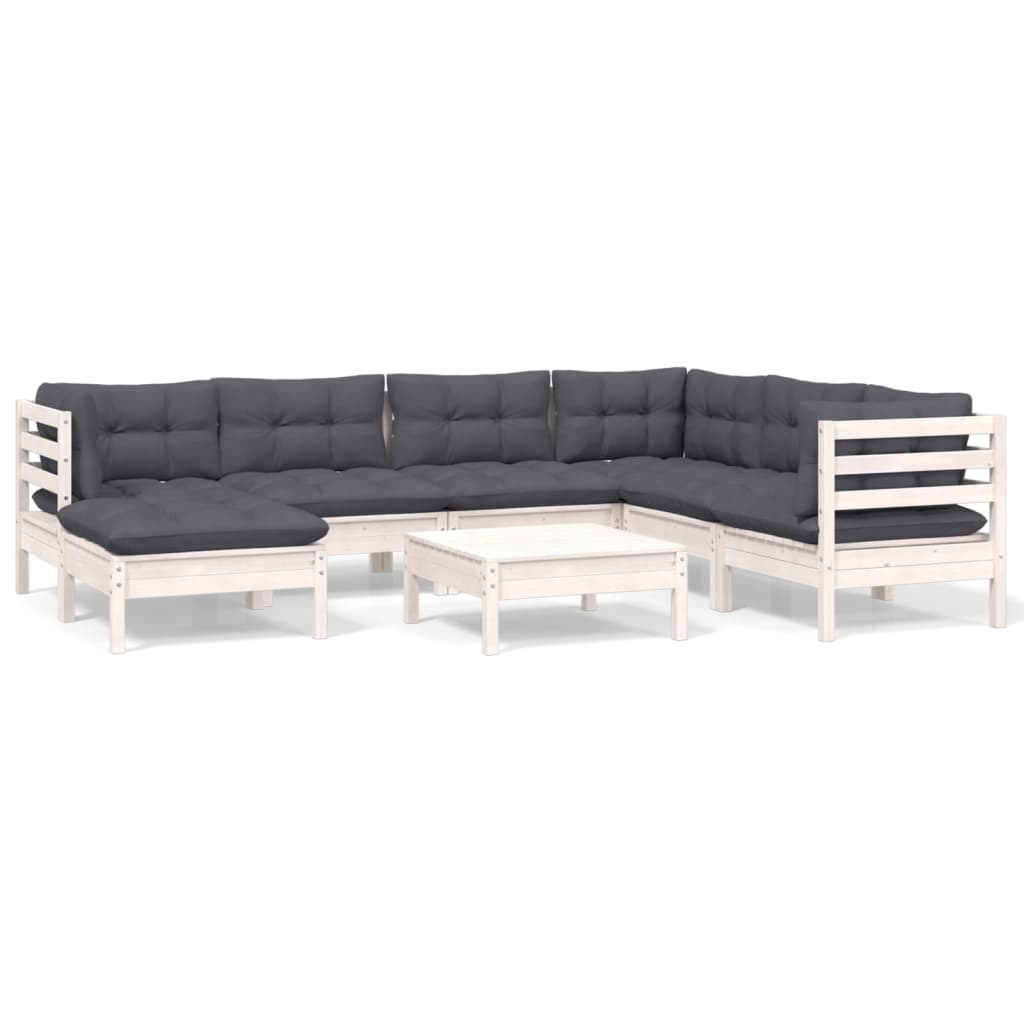 8-Delige Loungeset Met Kussens Massief Grenenhout Wit