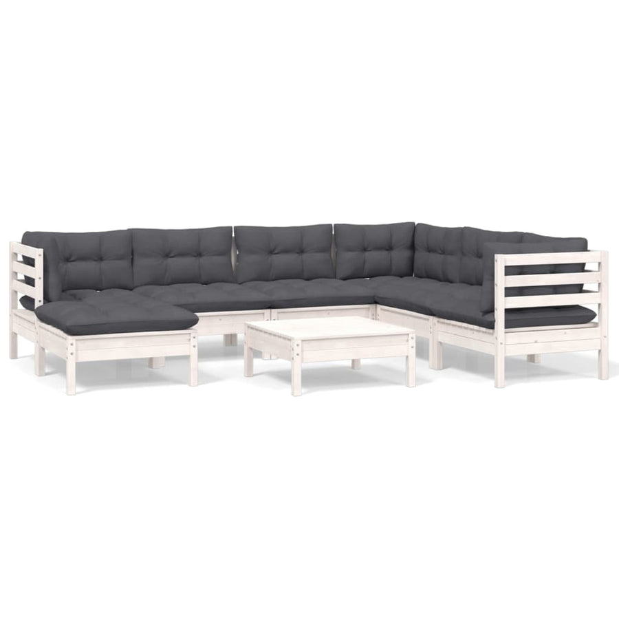 8-Delige Loungeset Met Kussens Massief Grenenhout Wit