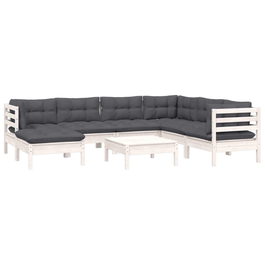 8-Delige Loungeset Met Kussens Massief Grenenhout Wit