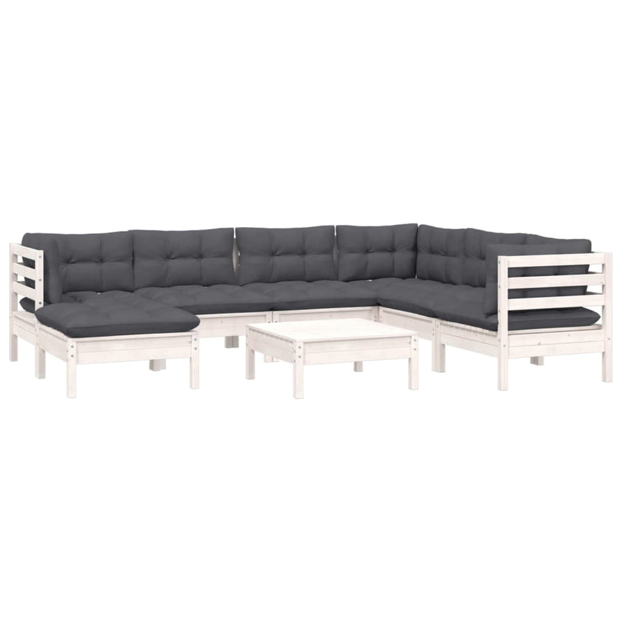 8-Delige Loungeset Met Kussens Massief Grenenhout Wit