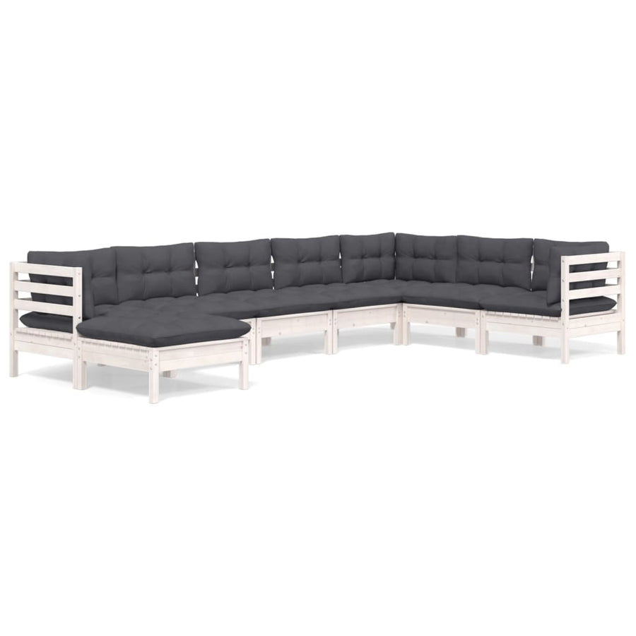 8-Delige Loungeset Met Kussens Massief Grenenhout Wit