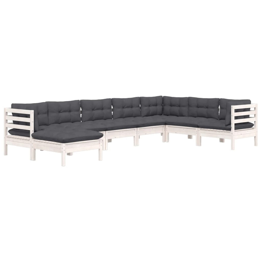 8-Delige Loungeset Met Kussens Massief Grenenhout Wit