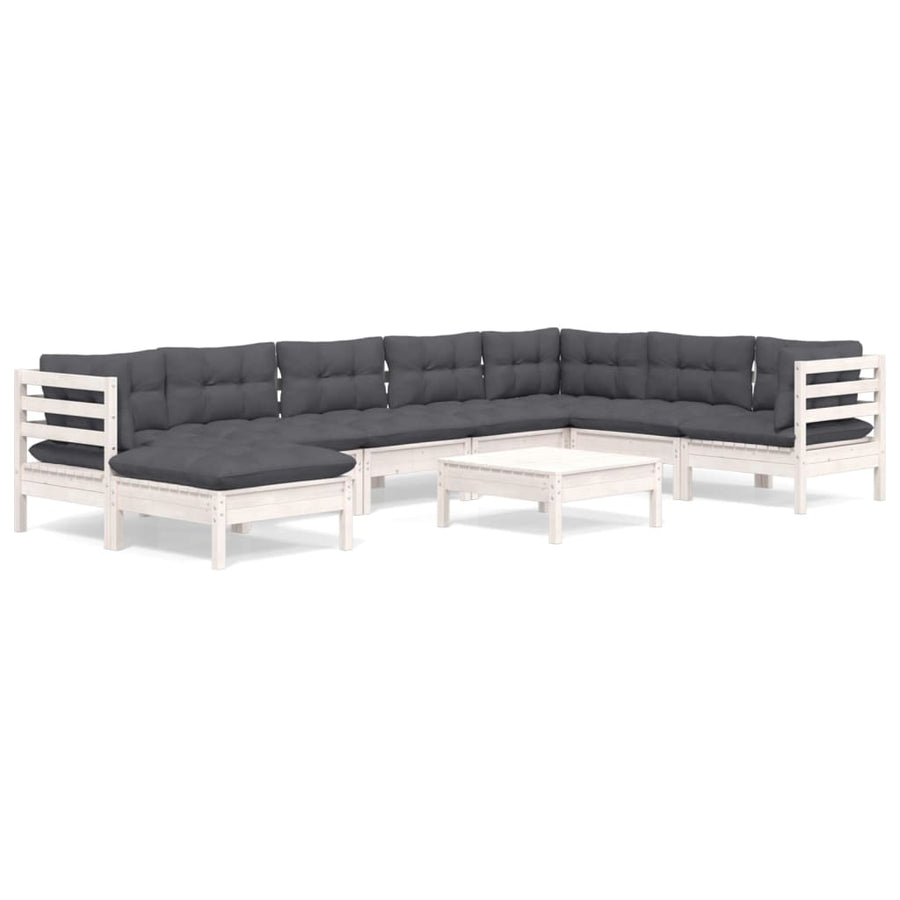 9-Delige Loungeset Met Kussens Massief Grenenhout Wit