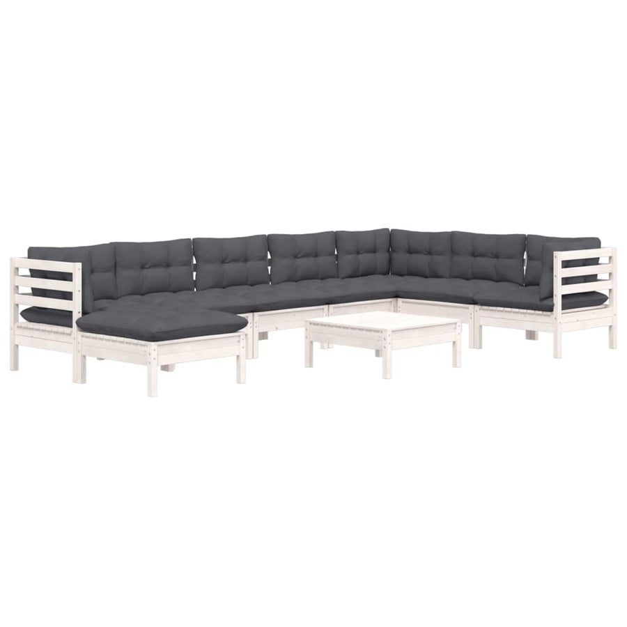 9-Delige Loungeset Met Kussens Massief Grenenhout Wit